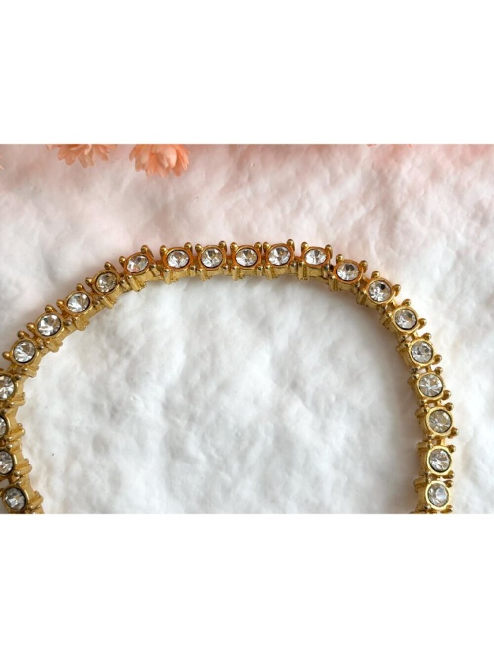 Chainlink Gold Toned Clear Rhinestoned Vintage Minimalist Tennis Bracelet - Picture 8 of 15